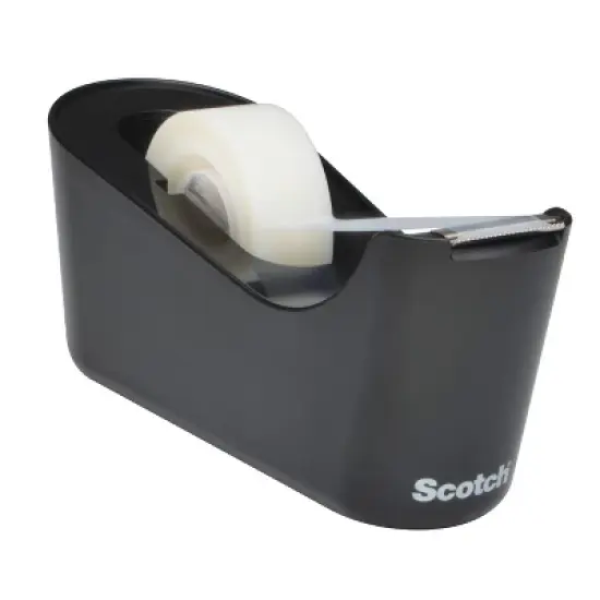 Scotch Tape Dispenser with Tape - Black: Desk Organizer, Plastic, Tape Holder, 6.6" Height, 5.6" Width image {1}
