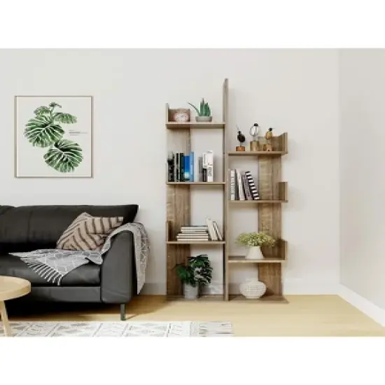 Year Color Rustic Wood Freestanding Industrial Bookshelf for Storage in Bedroom, Living Room, and Office image {2}