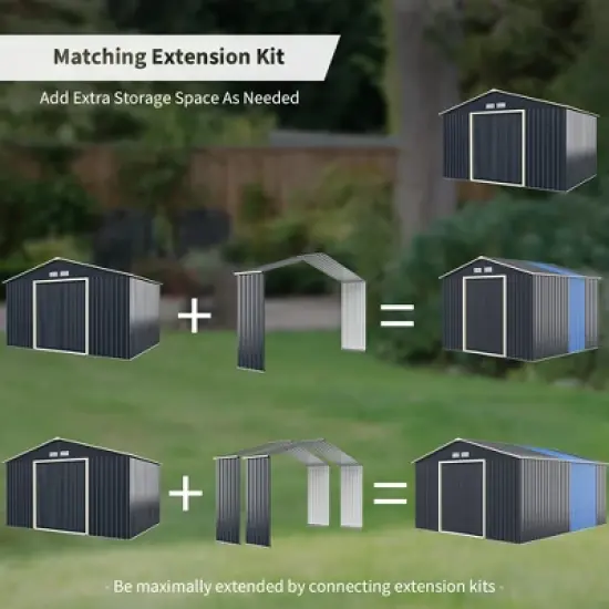 Costway Outdoor Storage Shed Extension Kit for 7/9.1/11.2 ft Shed Width Grey image {1}