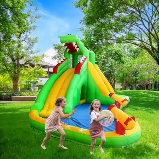 Pogo Bounce House Backyard Kids Home Water Park Inflatable Water Slide Gator with Splash Pool image {2}