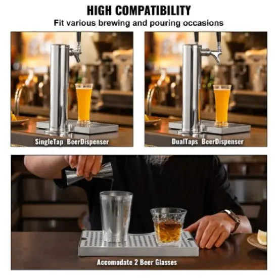 VEVOR Kegerator Beer Drip Tray, 304 Stainless Steel Keg Drip Trays with 4 Non-Slip Rubber Pads and Detachable Cover image {6}