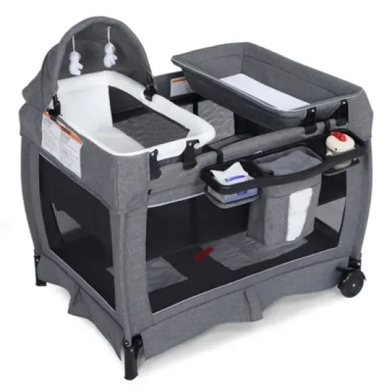 Kinder King 4-in-1 Convertible Baby Playard with Bassinet, Diaper Changer, Cradle&Bedside Sleeper, Breathable Mesh, Storage Organizer&Lockable Wheels image {12}