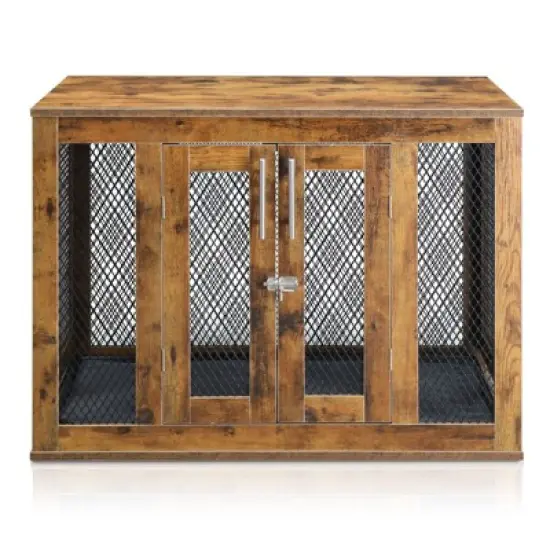 SEVOBAL Pet Crates and Houses Rustic Chic Pet Crate and Side Table, Multi-Functional Furniture for Dogs and Cats in Bedroom, Brown, 40.4"*26.9"*7.3" image {5}