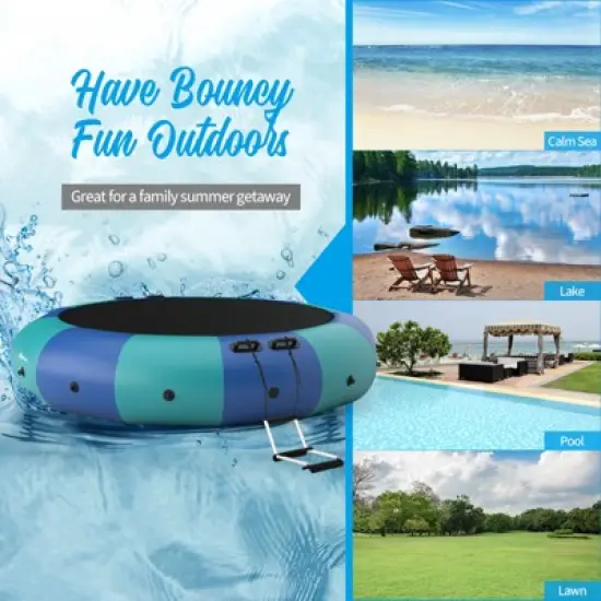 Infans 15FT Inflatable Water Bouncer Splash Padded Water Trampoline Blue & Green image {4}