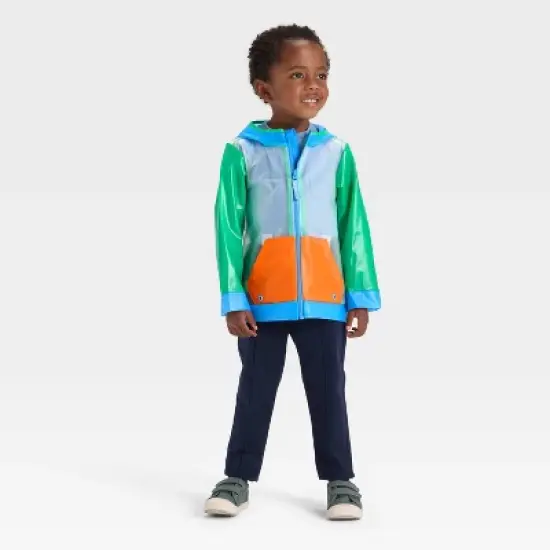 Toddler Boys' Colorblock Clear Rain Jacket - Cat & Jack&trade; Green/Blue/Orange image {2}
