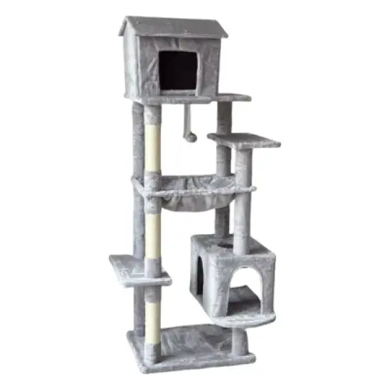 SEVOBAL Pet Tower 63-Inch Multi-Level Cat Tree with Plush Perches, Scratching Posts, Spacious for Play, Relaxation, Gray, 22.44"*11.42"*18.5" image {5}