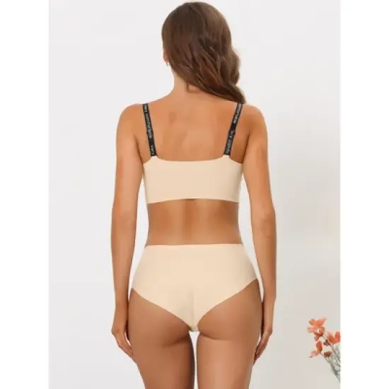 Allegra K Women's Wireless Pullover U Neck No Show Smooth Stretch Bra and Panty Set image {1}