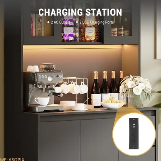 71" Tall Kitchen Pantry Cabinet with Adjustable Shelves, Microwave Space & Charging Station image {2}