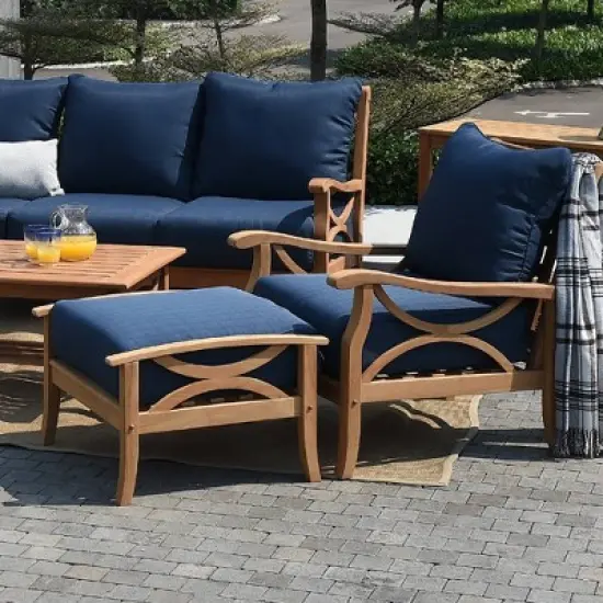 Abbington Teak Patio Ottoman with Cushion - Navy - Cambridge Casual image {3}