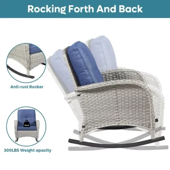 Bestier Wicker Patio Rocking Chairs Set - 3 Pieces Porch Bistro Set with High Back Outdoor Rocker Chairs with Side Table for Deck Balcony image {3}