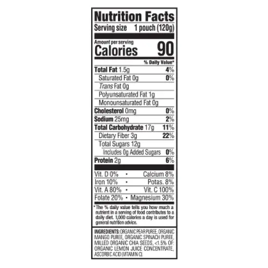 HappyTot Super Foods 4pk Organic Pears Mangos & Spinach with Super Chia - 16.88oz image {4}