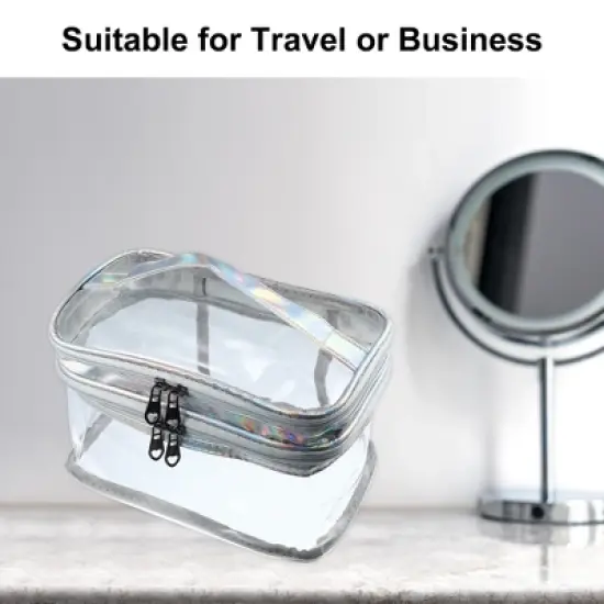 Unique Bargains Double Layer Makeup Bag Cosmetic Travel Bag Case Make Up Organizer Bag Clear Bags for Women 1pcs image {5}