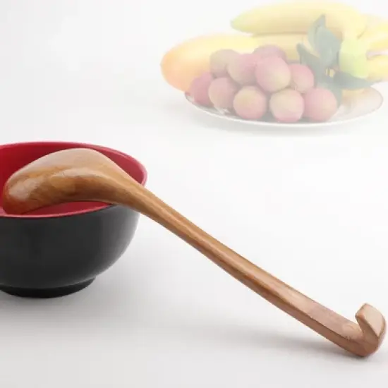 Unique Bargains Natural Grain Home Kitchen Brown Soup Spoon 11" Length 1 Pc image {5}