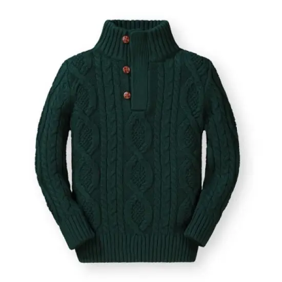 Hope & Henry Boys' Mock Neck Cable Sweater with Buttons, Kids image {10}