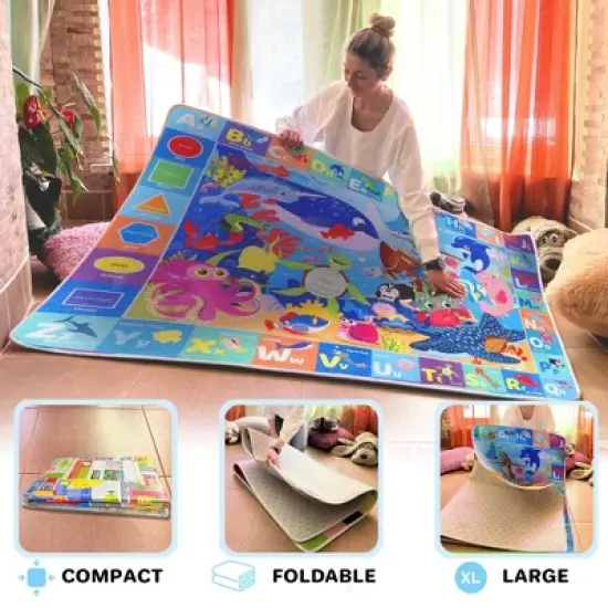 QUOKKA Baby Play Mat for Floor - Ocean ABC Rug for Kids Toddlers Infants - Extra Thick Large Padded Non-Slip Nursery Rug for Crawling and Playing image {3}