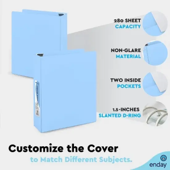 Enday 3 Ring Binder, Round Ring Pastel With Clear View Cover for Letter Size 8.5 x 11'' Paper & 2 Inside Pockets image {5}