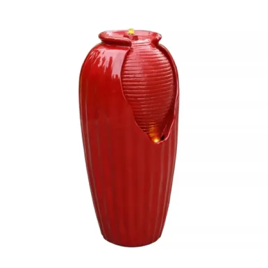 Teamson Home Indoor/Outdoor Contemporary Vase Water Fountain with LED Lights, Red image {4}
