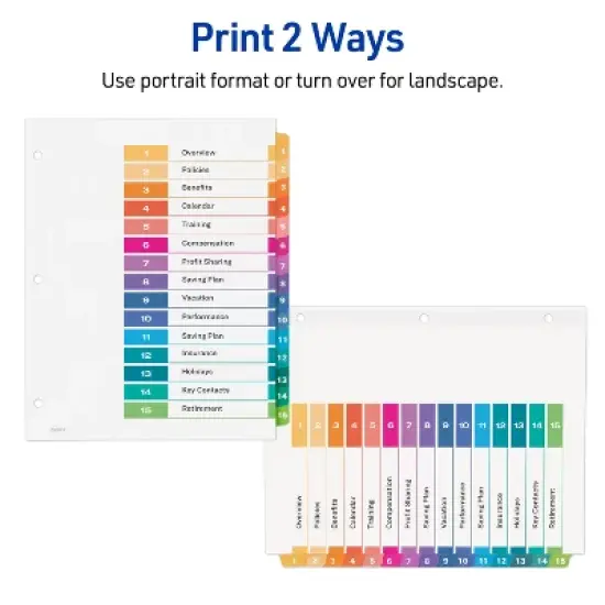 Avery Dividers for 3 Ring Binders, 15 Tabs per Set, Customizable Table of Contents, Multicolor Tabs (3 Sets of 11074) image {2}