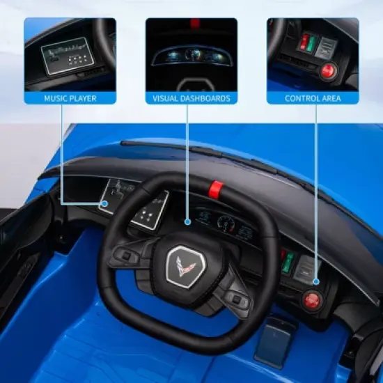 Kids Ride on Car Licensed Corvette Battery Powered Car 12V Electric Sports Car Toy with Remote Control, Visual Dashboard, LED Lights, Music image {3}