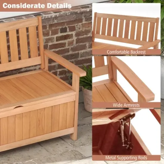 Costway 48 Inch Patio Storage Bench Wood Loveseat with Slatted Backrest for Backyard image {8}