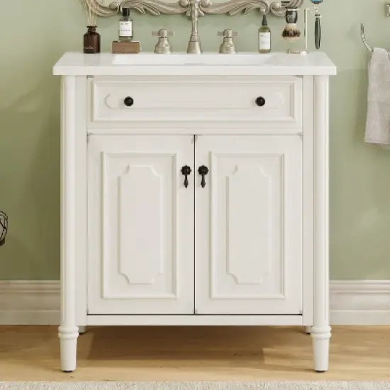 Christopher Knight Home Mualani 31" Vintage Bathroom Vanity with Ceramic Sink, 2 Doors and Adjustable Shelf image {9}