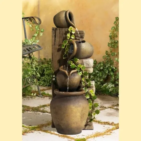 John Timberland Cascading Rustic Three Jugs Outdoor Floor Water Fountain 33" for Yard Garden Patio Home Deck Porch House Exterior Balcony Roof image {6}