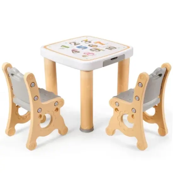 Costway Multifunctional Kids Desk & 2 Height-Adjustable Chairs w/ Non-slip Point Pink\ Blue\ Natural image {11}