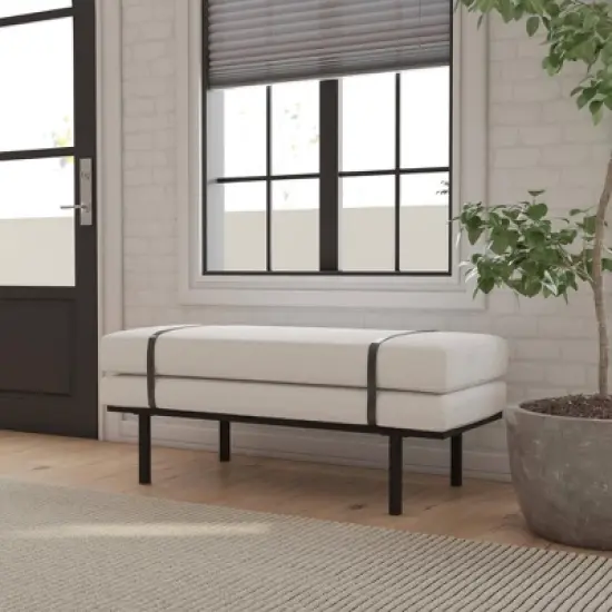 Upholstered Bench with Metal Base Cream Boucle - HomePop image {5}