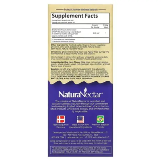 NaturaNectar Bee Hero Throat Kids, Natural Propolis Spray, Berry Blast, 5 mg, 30 ml image {1}