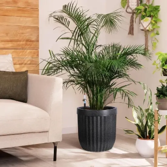 31" Marble Finish Self-Watering Planters Set of 2, Water Level Monitor, Ideal for Living Room, Office, Patio, Porch, and Garden, Black image {2}