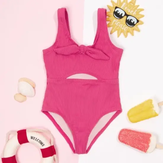 Girl's Ribbed Bunny Tie Front One Piece Swimsuit - Cupshe image {4}