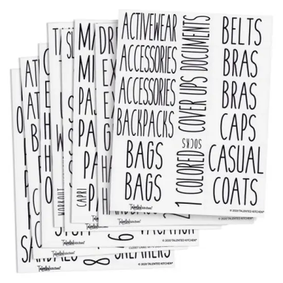 Talented Kitchen 133 Closet Labels for Bins, Baskets, Preprinted Black All Cap Stickers for Clothing Organization, Storage Containers, Water Resistant image {6}