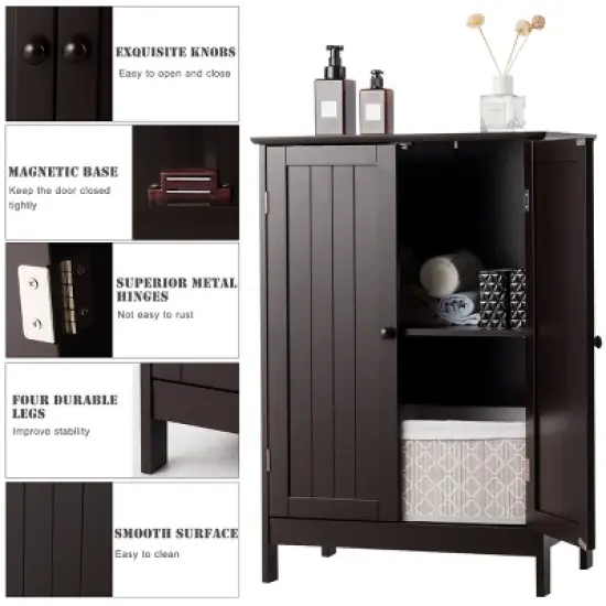 Bathroom Floor Storage Cabinet Double Door Kitchen Cupboard Shoe Cabinet Brown image {7}