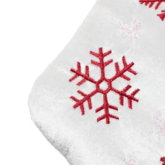 Northlight 19" Red and White Velvet Embroidered Snowflake Christmas Stocking image {3}