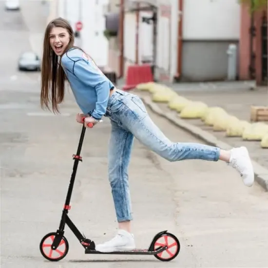 Soozier Folding Kick Scooter for 12 Years and Up for Adults and Teens, Push Scooter with 3-Level Height Adjustable Handlebar, Red image {1}