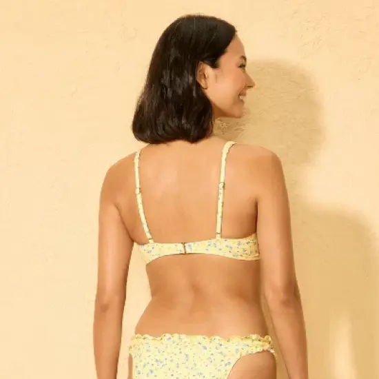 Women's Lace Trim Underwire Bikini Top - Wild Fable&trade; Yellow/Blue Floral Print image {1}