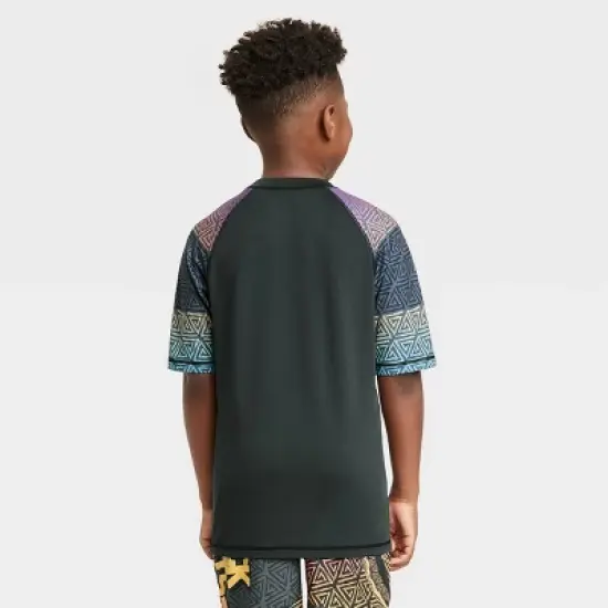 Boys' Marvel Short Sleeve Rash Guard Swimsuit Top - Black image {1}