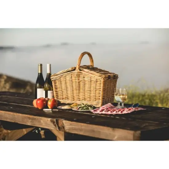 Picnic Time Piccadilly Picnic Basket with Service for Two: Wicker Set, Gingham Check, Includes Tableware & Wine Glasses image {10}