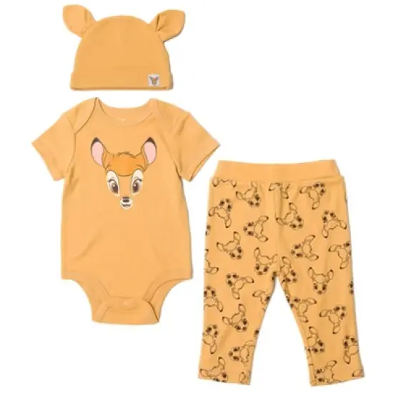 Disney Classics Winnie the Pooh Lion King Bambi Baby Bodysuit Pants and Hat 3 Piece Outfit Set Newborn to Infant image {14}