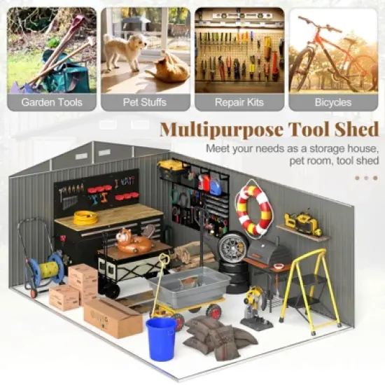 Costway 10 x 14 FT Outdoor Storage Shed with Improved Windproof Metal Structure 4 Vents image {7}