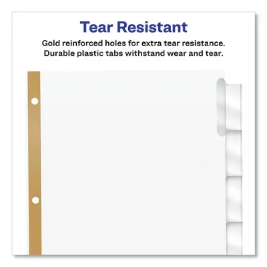 Avery Insertable Big Tab Dividers, 5-Tab, Double-Sided Gold Edge Reinforcing, 11 x 8.5, White, Clear Tabs, 1 Set image {5}