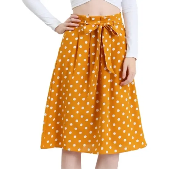 Allegra K Women's Belted Elastic High Waist Vintage A-Line Midi Skirt image {9}