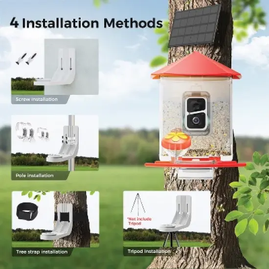 PerchMe&trade; AI-Recognition Smart Bird Feeder with Camera, Solar-Powered (Vermilion Canopy) image {7}