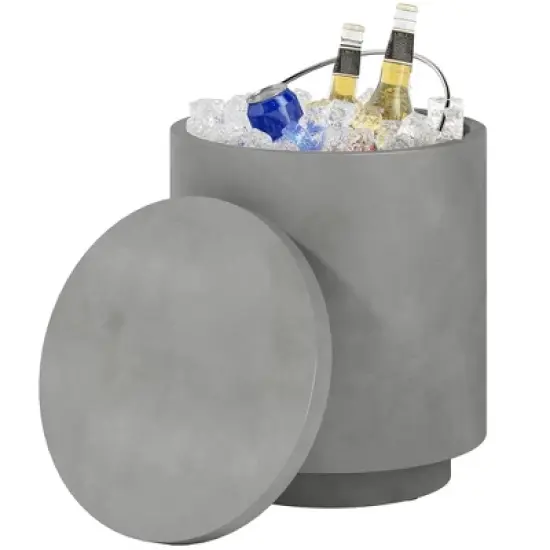 HOMCOM 2.6 Gal Outdoor Cooler Side Table, 3-In-1 Cool Bar Table with Storage, Removable Ice Bucket and Lid, Concrete Patio Table image {7}