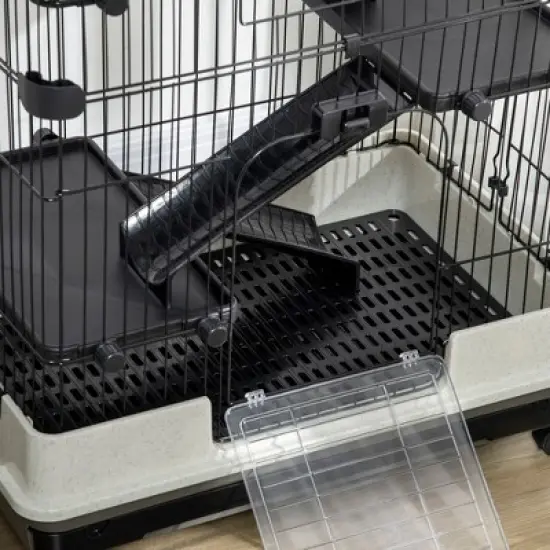 PawHut Small Animal Cage Rabbit Hutch with Universal Lockable Wheels, Slide-out Tray for Bunny, Chinchillas, Ferret image {4}