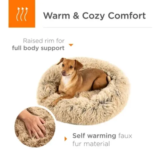 Best Choice Products Dog Bed Self-Warming Plush Shag Fur Donut Calming Pet Bed Cuddler - Brown image {3}