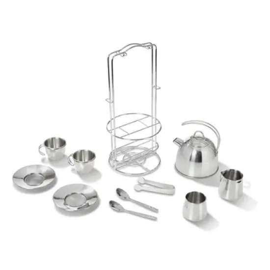 Melissa & Doug Stainless Steel Pretend Play Tea Set and Storage Rack (11pc) image {2}