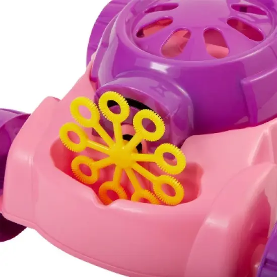 Toy Time Kids' Lawn Mower Bubble Blower Machine Push Toy - Pink/Purple/Orange image {9}