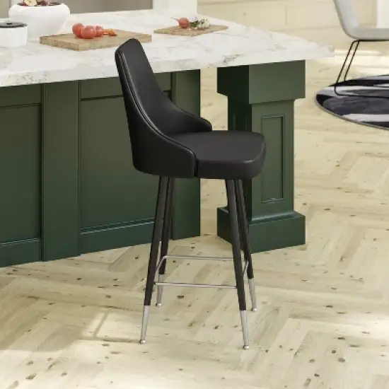 Emma and Oliver Modern Upholstered Dining Stools with Chrome Accented Metal Frames and Footrests image {3}