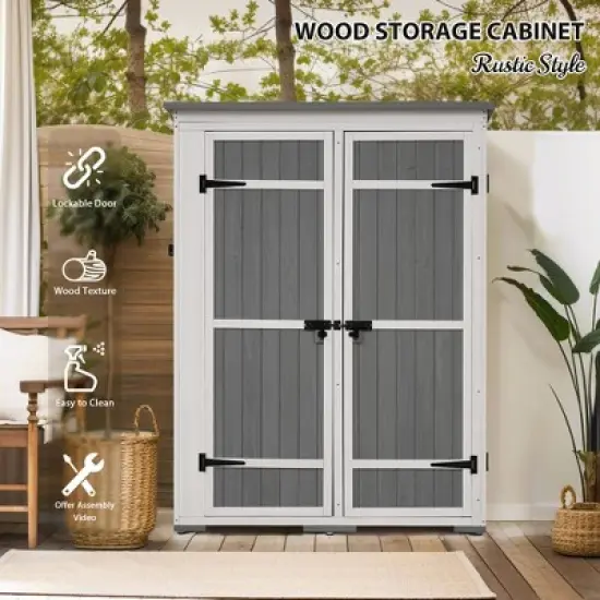 Storage Shed with Waterproof Roof & Lockable Doors, Gray image {2}